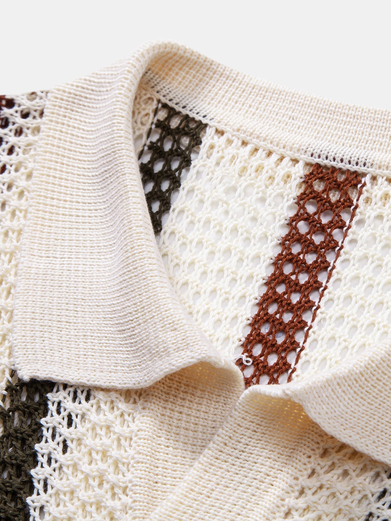 Gestreepte gehaakte V-hals Polo & linnen broek met rechte pijpen