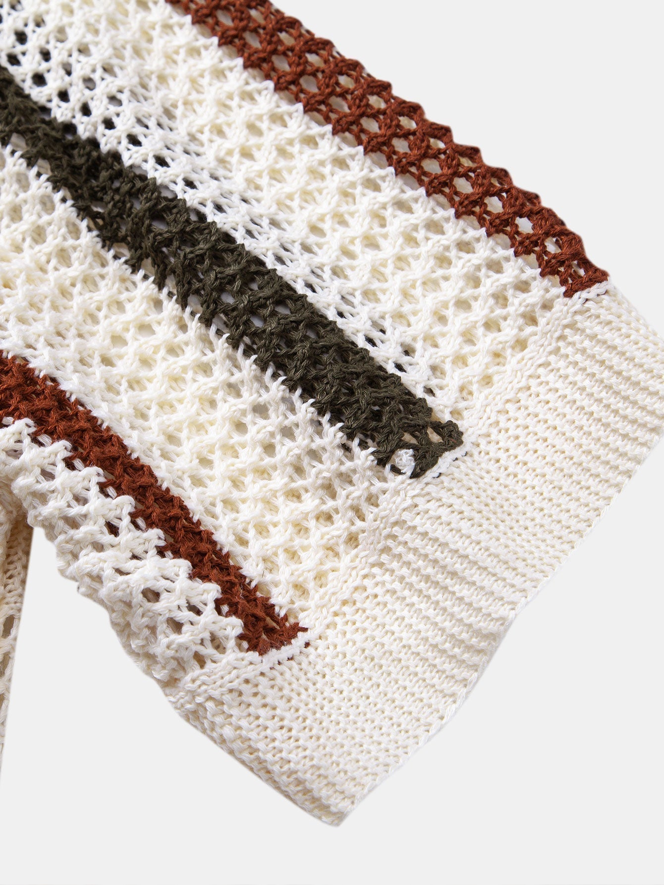 Gestreepte gehaakte V-hals Polo & linnen broek met rechte pijpen