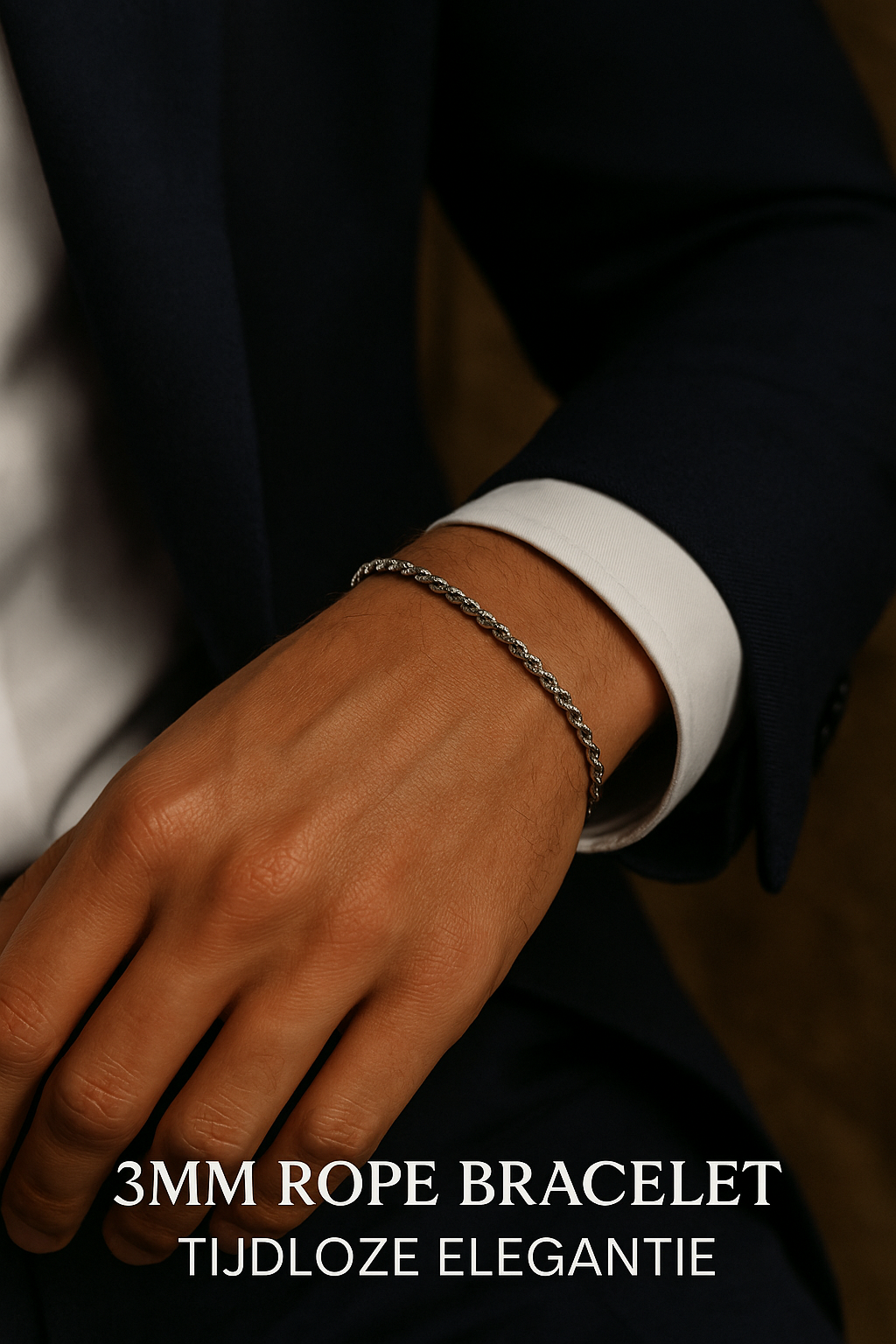 Elegante Handgemaakte Touwarmband  Zilverkleurig 3mm