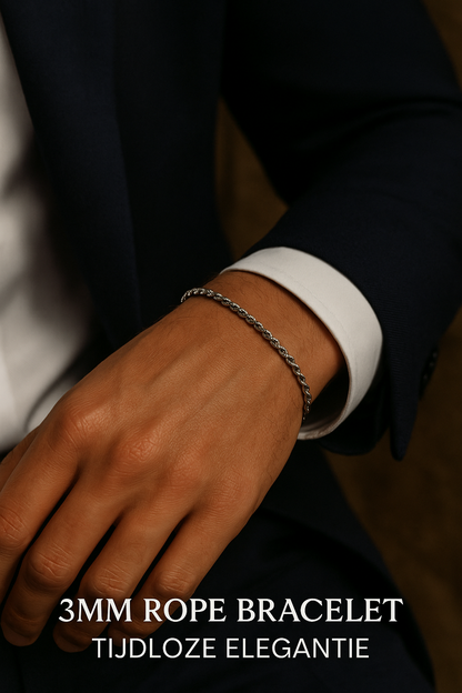 Elegante Handgemaakte Touwarmband  Zilverkleurig 3mm