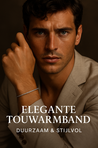 Elegante Handgemaakte Touwarmband  Zilverkleurig 3mm