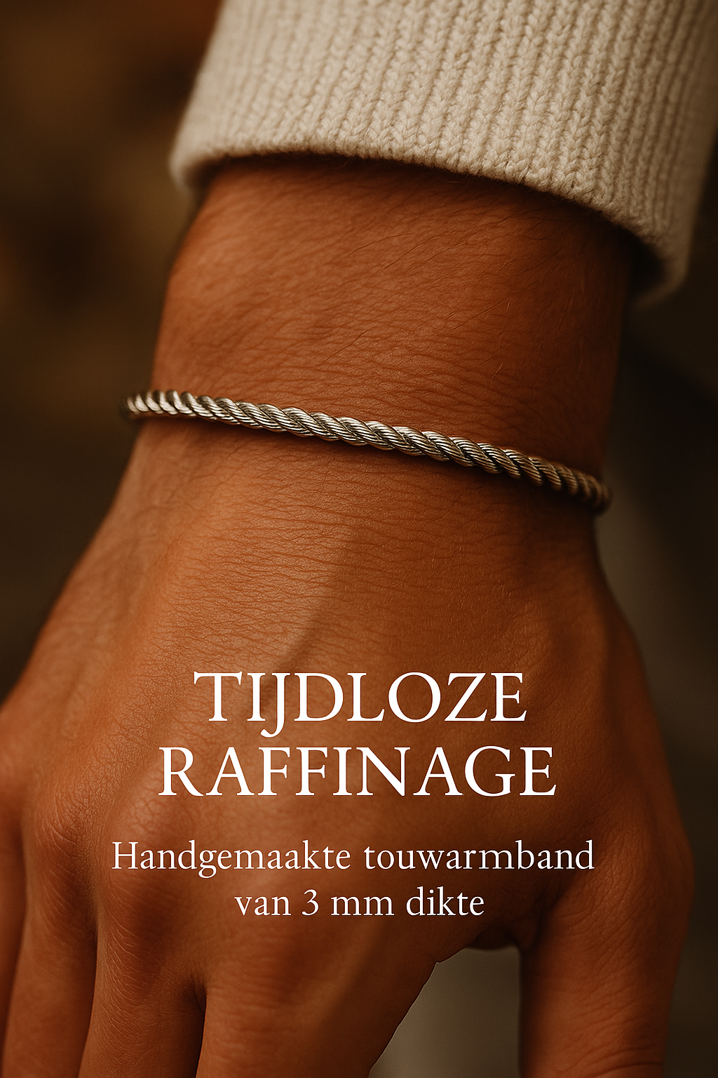 Elegante Handgemaakte Touwarmband  Zilverkleurig 3mm